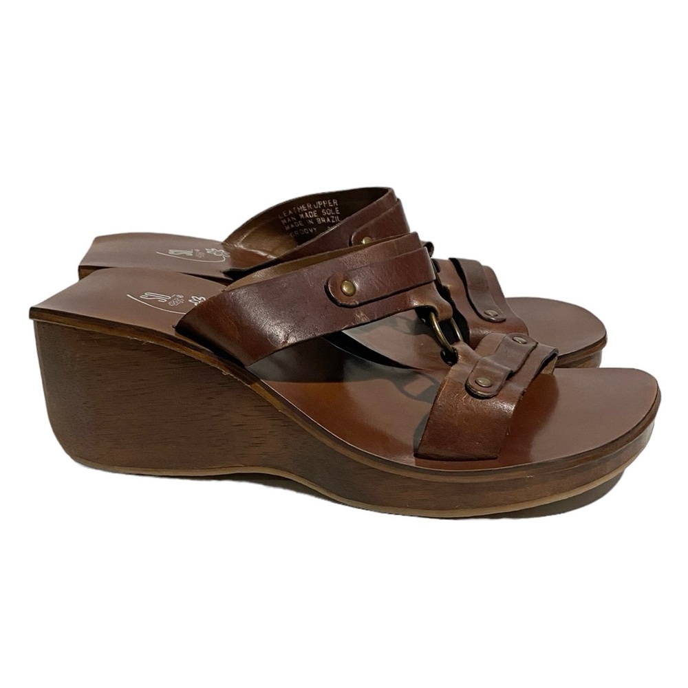 Vintage Y2K 90s‎ SO GSJC Groovy Square Toe Wooden Wedge 8M